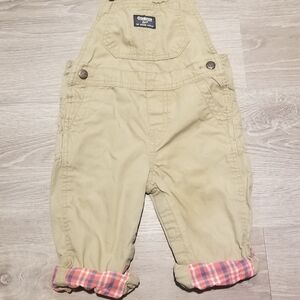 OshKosh B'gosh Beige Kids Overalls with Plaid Cuffs Size 18 Months